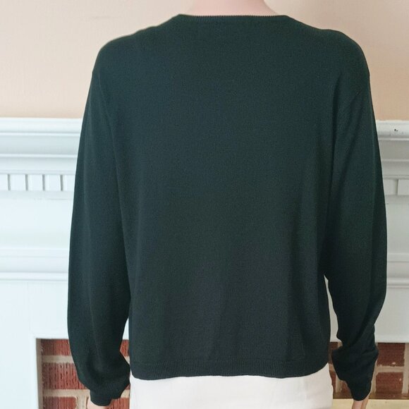 Liz Claiborne Black Silk Cardigan 12 Women's Open Front Long Sleeve Bead Flower - Picture 4 of 9